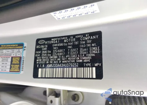 2017 Hyundai Tucson Se Plus из США, поврежденный, VIN KM8J33A43HU379252